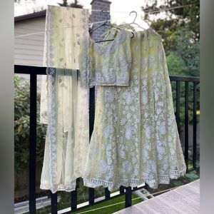 Pista color lehangha with bead embroidery all over suit.